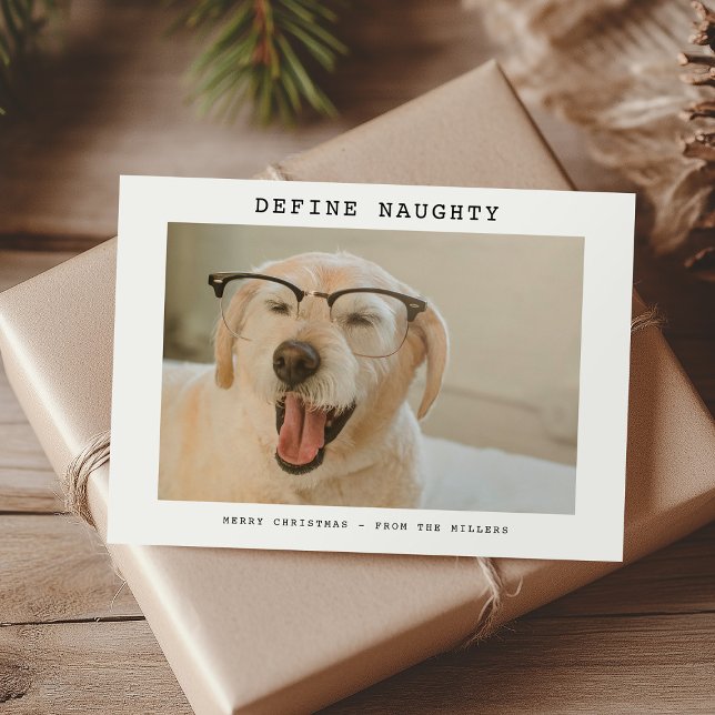 Funny Pet 'Define Naughty' Photo Christmas Julkort (Skapare uppladdad)