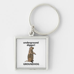 Funny Pet Groundhog Fyrkantig Silverfärgad Nyckelring