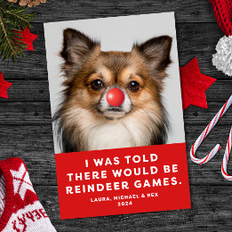 Funny Pet Hund Photo Helgdag Card Reindeer Games Julkort