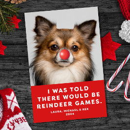 Funny Pet Hund Photo Helgdag Card Reindeer Games Julkort