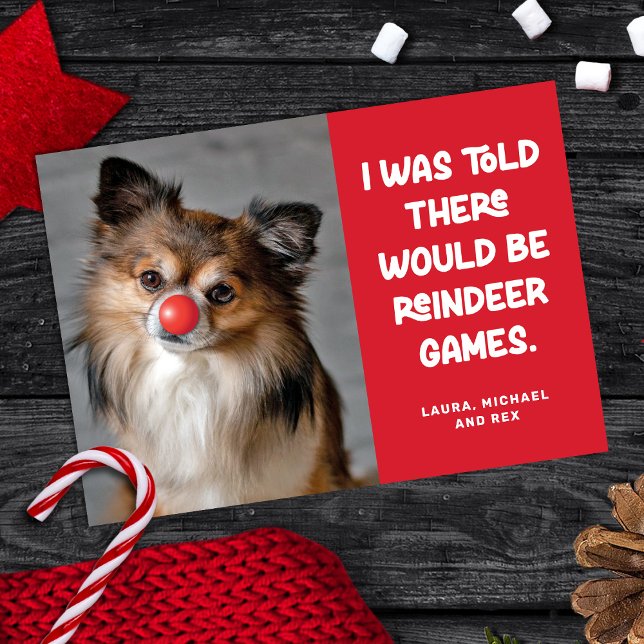 Funny Pet Hund Photo Helgdag Card Reindeer Games Julkort (Skapare uppladdad)