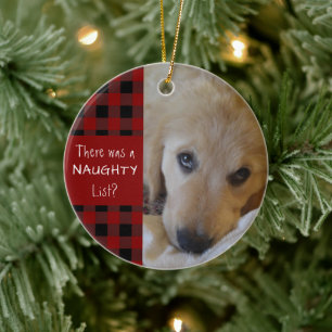 Funny Pet NAUGHTY ELLER NICE Red Black Buffalo Pla Julgransprydnad Keramik