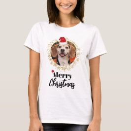 Funny Pet Photo Red Santa Hat Snöflingor jul T Shirt