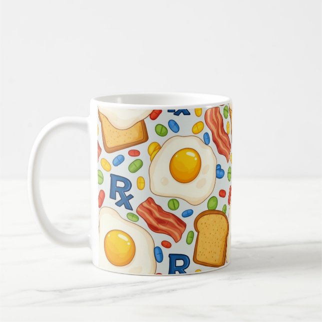 Funny Pharmacy Breakfast Rx Pattern Kaffemugg (Vänster)