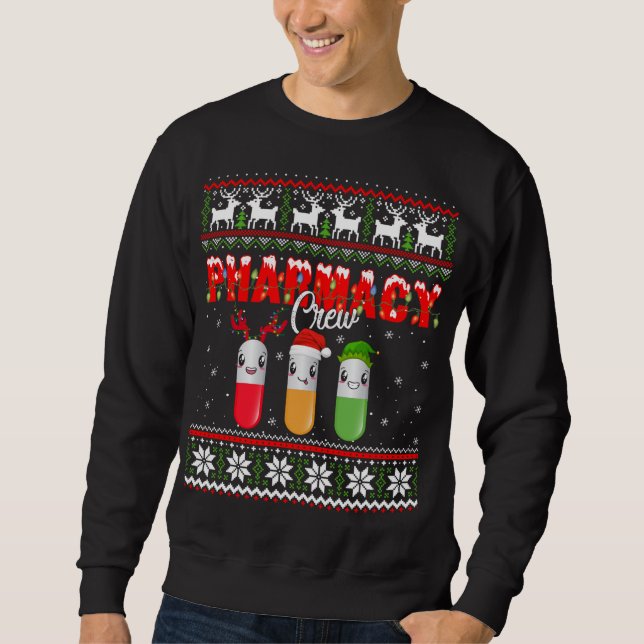 Funny Pharmacy Crew Funny Pills God jul Ug Lång Ärmad Tröja (Framsida)