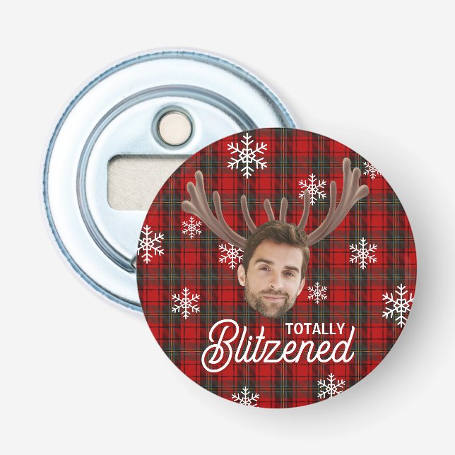 Funny Photo Face Blitzened Christmas Custom Gift Flasköppnare (Framsidan)