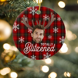 Funny Photo Face Blitzened Christmas Custom Gift Julgransprydnad Keramik