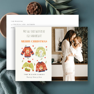 Funny Photo Winter jul Hearts Ugly Sweater Helg Vykort