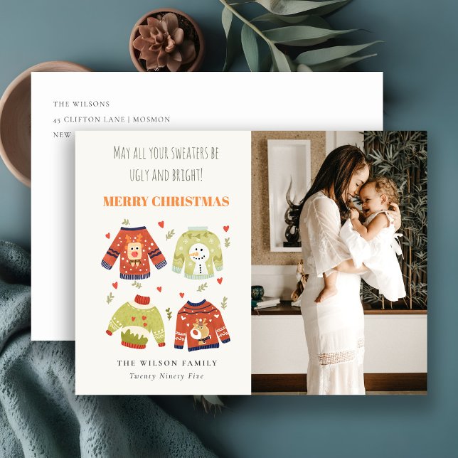 Funny Photo Winter jul Hearts Ugly Sweater Helg Vykort (Skapare uppladdad)