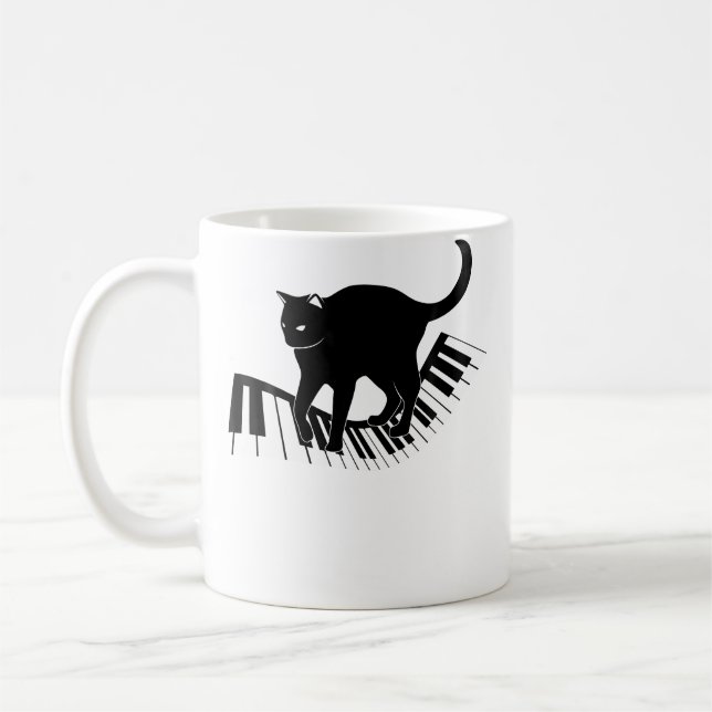 Funny Piano Keys Gift Men Women Cute Cat On Piano  Kaffemugg (Vänster)