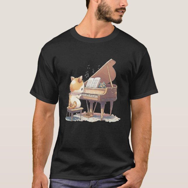 Funny Piano Music Cat Men Women Kids Cat Piano Lov T Shirt (Framsida)