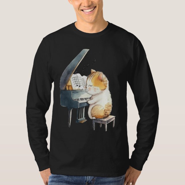 Funny Piano Music Cat Men Women Kids Cat Piano Lov T Shirt (Framsida)