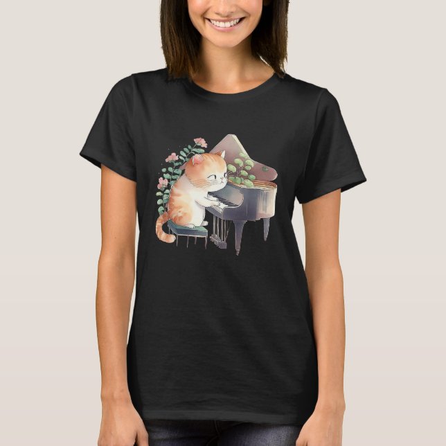 Funny Piano Music Cat Men Women Kids Cat Piano Lov T Shirt (Framsida)