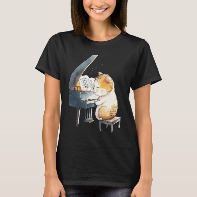 Funny Piano Music Cat Men Women Kids Cat Piano Lov T Shirt (Framsida)