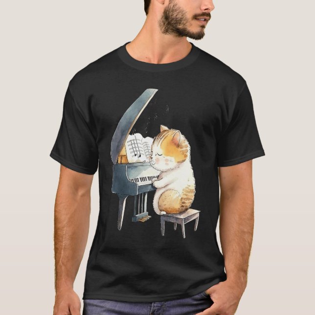 Funny Piano Music Cat Men Women Kids Cat Piano Lov T Shirt (Framsida)