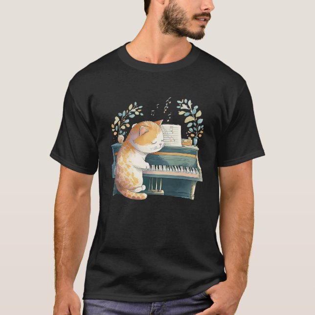 Funny Piano Music Cat Men Women Kids Cat Piano Lov T Shirt (Framsida)