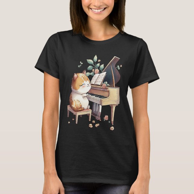 Funny Piano Music Cat Men Women Kids Cat Piano Lov T Shirt (Framsida)