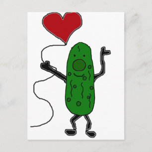 Funny Pickle är Holding Red Heart Balloon Vykort
