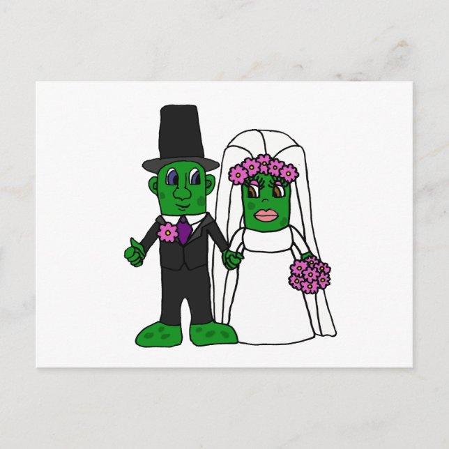 Funny Pickle Bride and Groom Bröllop Art Vykort (Framsida)
