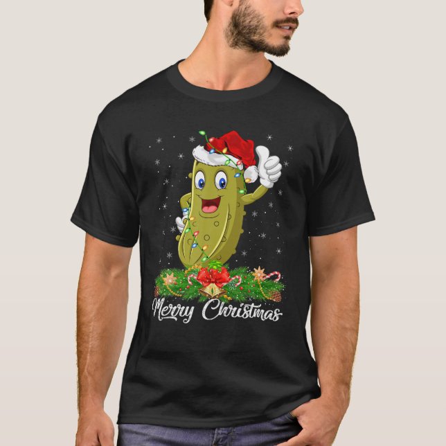 Funny Pickle Fruit Älskare Matching Santa Hat Pick T Shirt (Framsida)