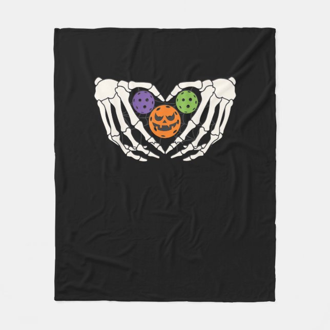 Funny Pickle Halloween Skeleton Händer Heart Pumpk Fleecefilt (Framsidan)