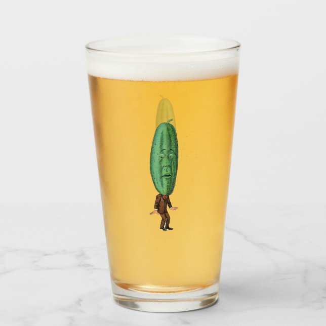 Funny Pickle Head Man Brown Kostym överraskade Ans Glaskopp (Framsida fylld)