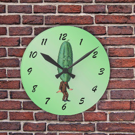 Funny Pickle Head Man Wearing Kostym Rund Klocka