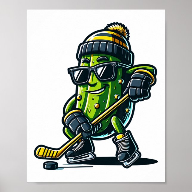 Funny Pickle Playing Hockey Sports Humor And Winte Poster (Framsidan)