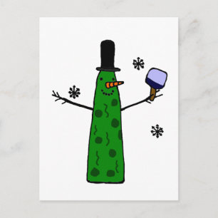 Funny Pickle Snögubbe Holding Pickleball Paddle Vykort