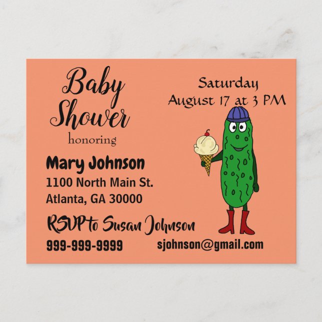 Funny Pickle som äter isglass Baby Shower Inbjudan Vykort (Framsida)