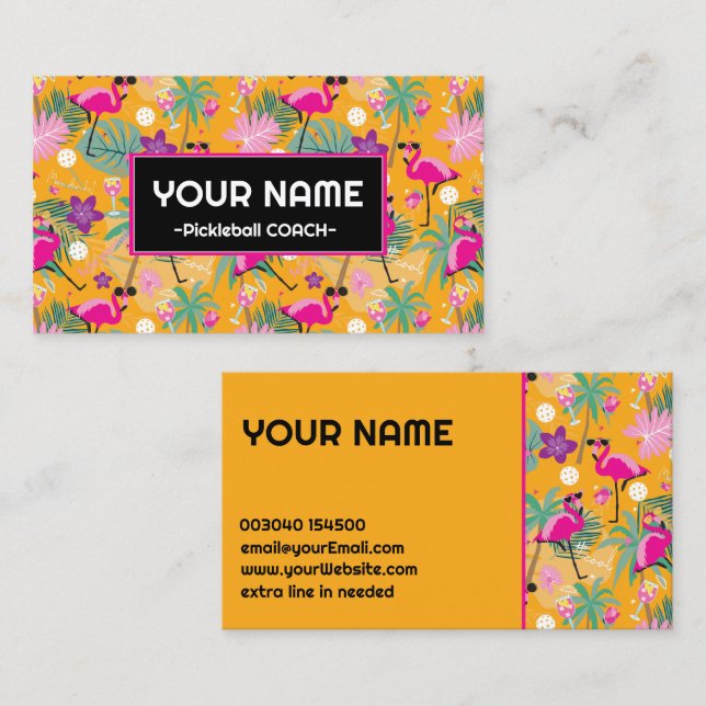 Funny Pickleball party flamingos Visitkort (Fram/baksida)