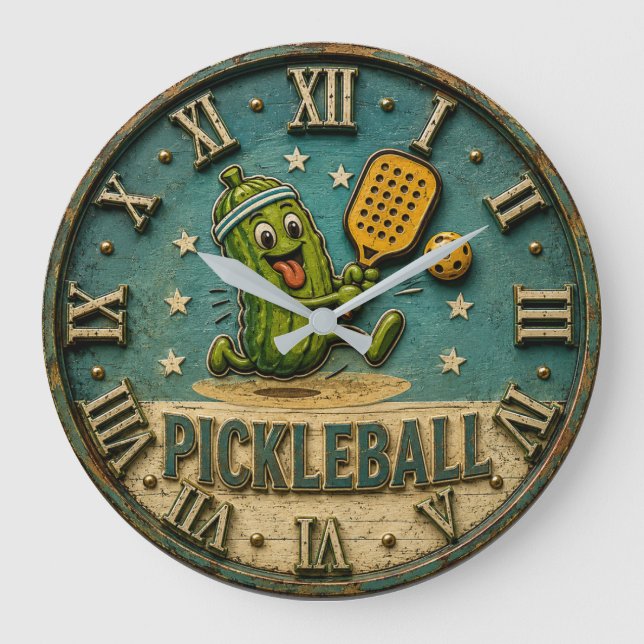 Funny Pickleball Pickle Cute Cartoon Player Gift Stor Klocka (Framsida)