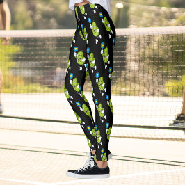 Funny Pickleball Pickle Holding Paddle och Boll Leggings