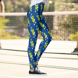 Funny Pickleball Pickle Holding Paddle och Boll Leggings