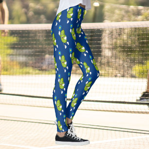 Funny Pickleball Pickle Holding Paddle och Boll Leggings