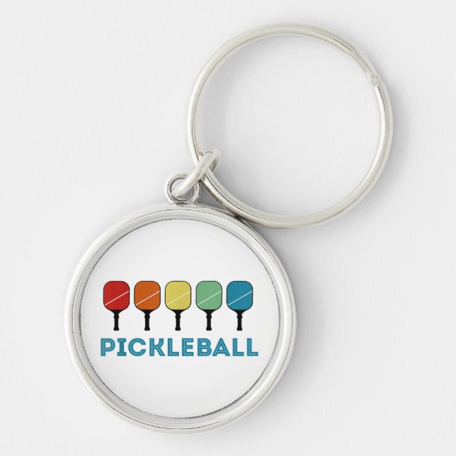 Funny Pickleball Retro-Vintage Rund Silverfärgad Nyckelring (Framsidan)