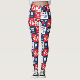Funny Picklleball Mönster - Red-White-Blue Leggings