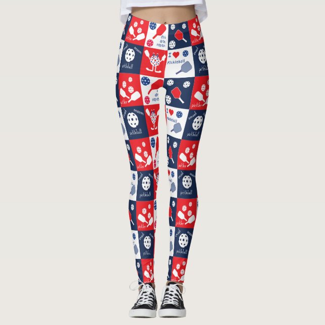Funny Picklleball Mönster - Red-White-Blue Leggings (Framsida)