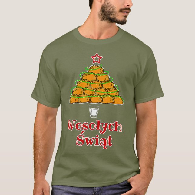 Funny Pierogi Julgran Polsk mat Tshirt T Shirt (Framsida)