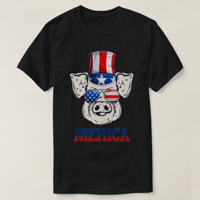 Funny Pig 4th of July Patriotic American Flag Sung T Shirt (Design framsida)