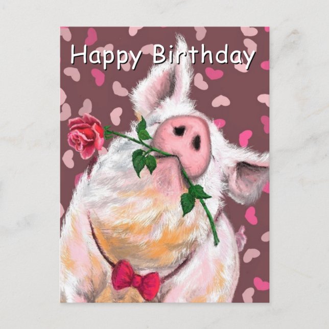 Funny Pig Birthday Card Vykort (Framsida)