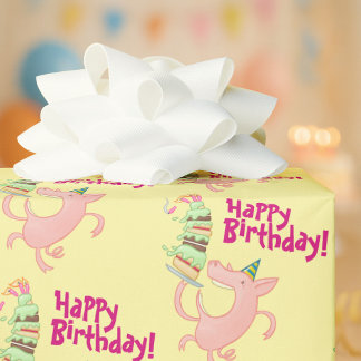 Funny Pig Happy Birthday! Giant Layer Cake Cartoon Presentpapper