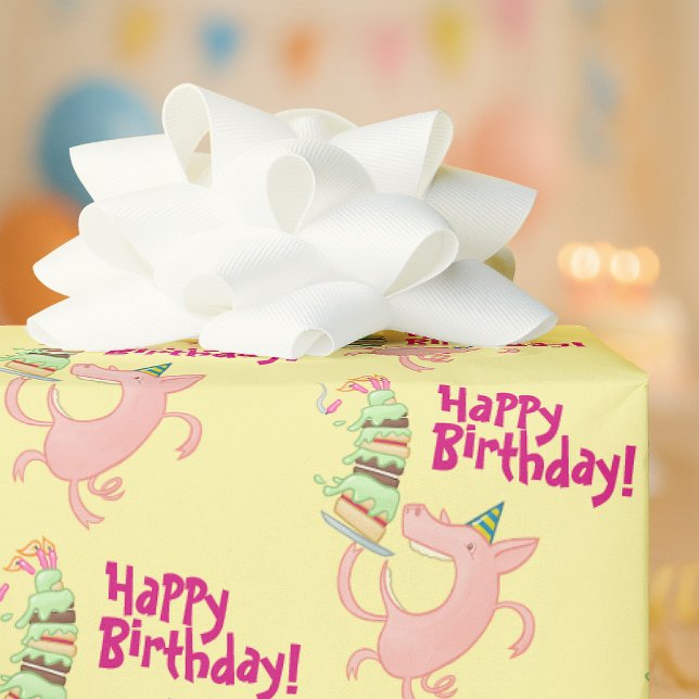 Funny Pig Happy Birthday! Giant Layer Cake Cartoon Presentpapper (Skapare uppladdad)