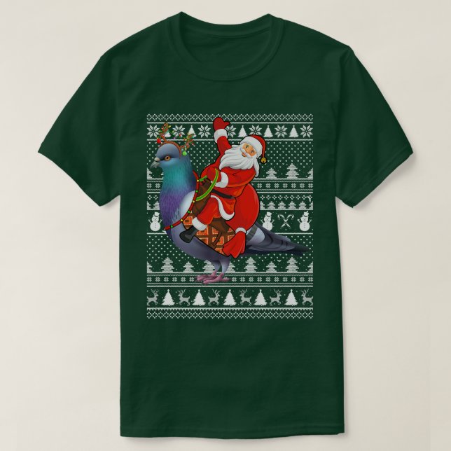 Funny Pigeon Bird Älskare Santa Riding Pigeon Ugly T Shirt (Design framsida)