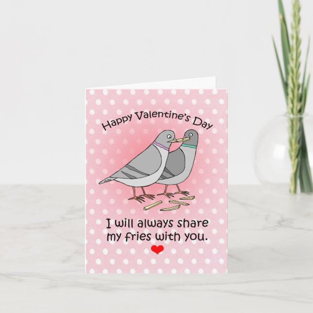 Funny Pigeon Fransk Fry Älskare Cute Valentines da Kort (Framsida)