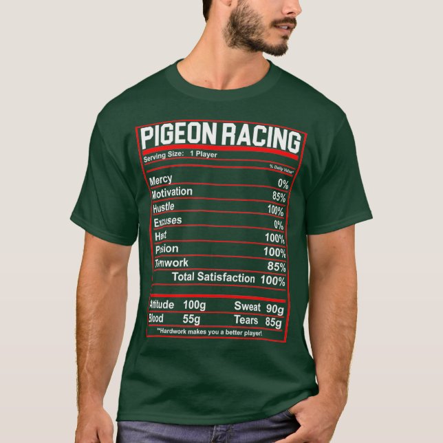 Funny Pigeon Racing Nutrition Facts T Shirt (Framsida)