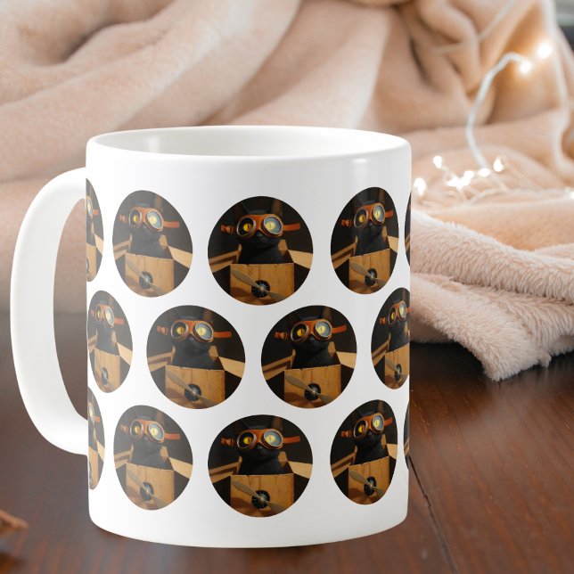 Funny Pilot Black cat in airplane box Personalized Kaffemugg (Skapare uppladdad)
