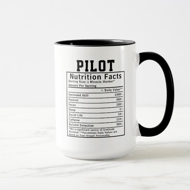 Funny Pilot Nutrition Facts Airline Crew Gift Mugg (Höger)