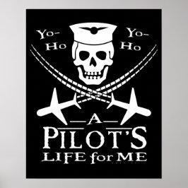 Funny Pilot Skull Kor-flygplan Pirat Humor Poster