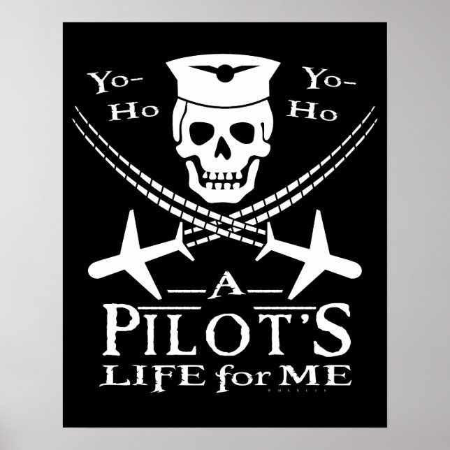 Funny Pilot Skull Kor-flygplan Pirat Humor Poster (Framsidan)